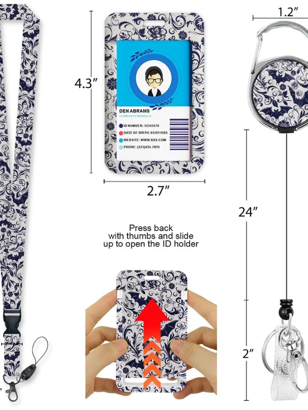 Immaturus Goth Bat Lanyards for ID Badges, Gothic Badge Holder with Retractable